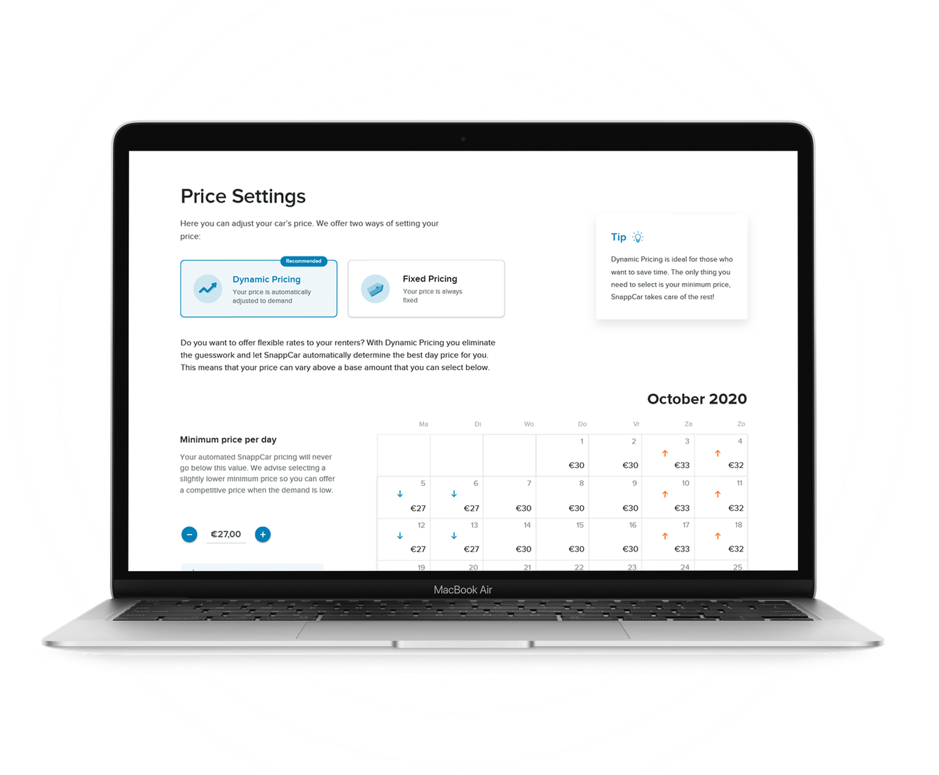 Final desktop design of the Dynamic Pricing settings