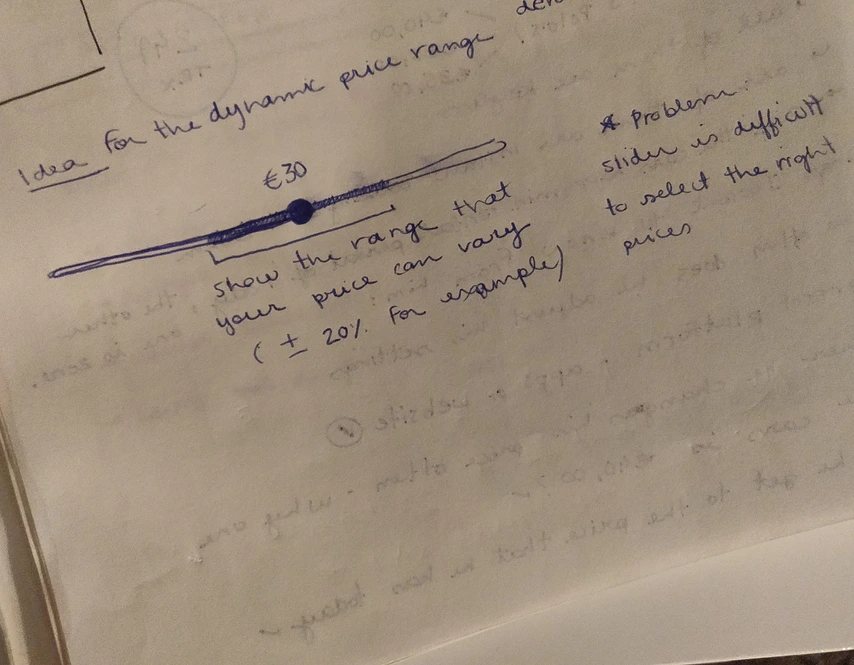 Early sketch of the price slider interaction